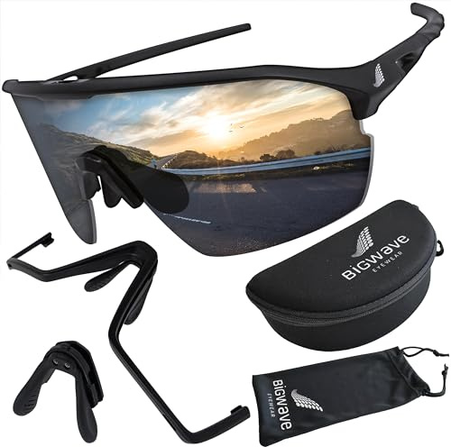 BIGWAVE 906 Sportbrille Schnelle Brille Fahrradbrille Sonnenbrille für Damen und Herren UV400 mit verspiegelten Gläsern im Shield-Design. Anti-Beschlags-Beschichtung (silber verspiegelt)