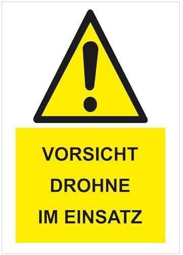 Indigos UG - Schild Drohne im Einsatz - 210x297 - Hotel, Firma, Schutz, KITA, Arzt, Praxis - Sicherheit - Warnung - Aluverbundplatte 3mm, Wohnung - Hinweisschild - Warnschild