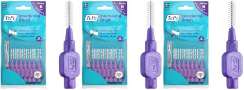 TePe Interdentalbürste Lila ISO-Größe 6 (1,1 mm) / Für eine einfache und gründliche Reinigung der Zahnzwischenräume / 1 x 8 Interdentalbürsten (Packung mit 3)