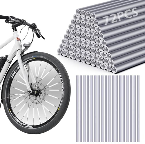 72PCS Riflettori per Raggi Bicicletta, GeeRic Riflettente a 360° Grigio Argento Riflettente Alta Luminosità Facile da Installare Tubo Riflettore per Ruote di Bici Adatto al Ciclismo Notturno