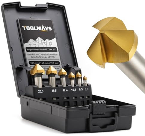 TOOLMAYS Kegelsenker Set HSS 6 tlg 90° Kegelsenker Satz Titan-Beschichtungen Ø 6,3-20,5 mm für Holz, Metall und Kunststoff versenker