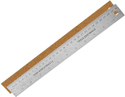 Metalllineale mit Korkrückseite, 30x3,2x0,1cm Hochwertiges Edelstahl-Metalllineal mit Korkrückseite Edelstahl Lineal Zeichenwerkzeuge für das Schulklassenzimmerbüro(Silber, Braun)
