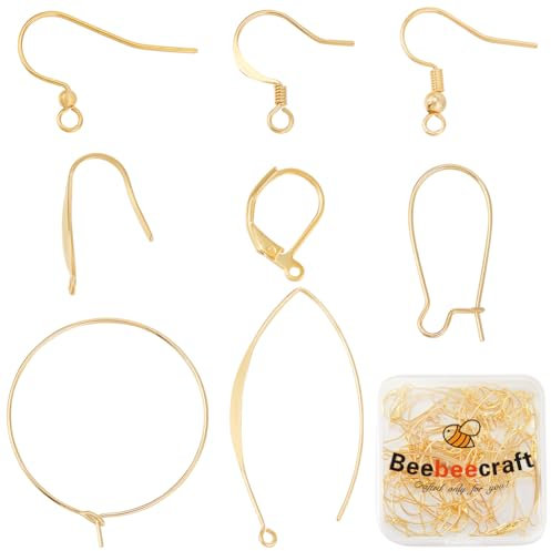 Beebeecraft 1 Box 80 Stück Fischhaken Ohrring Beschläge Französische Ohrhaken Echte 18 Karat Vergoldete Ohrhaken Mit Schlaufe Weinring Anhänger Baumelnde V Ohrhaken Zur Schmuckherstellung Ohrring