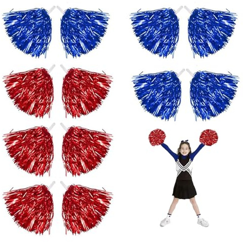 WPNCYK 12 Pieces of Cheerleader Pom Poms, 6 Blue Pom Poms And 6 Red Pom Poms, Cheerleading Pom Poms, Suitable for Stage Performances, Cheerleading, And Other Occasions