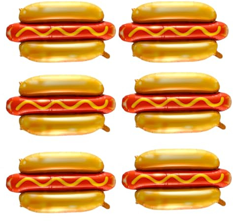 PartyFlyB Lot de 6 ballons géants en aluminium métallisé/pastel, décorations de fête sur le thème des hot-dogs, pique-nique et barbecue, unisexe, filles