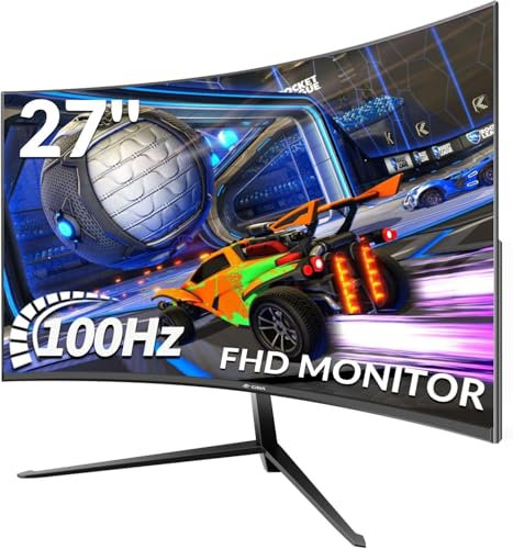 CRUA 27 Inch 100Hz Curved Gaming Monitor, Full HD 1080P 1800R Frameless Computer Monitor, 1ms GTG with FreeSync, Low Motion Blur, Eye Care, VESA, HDMI