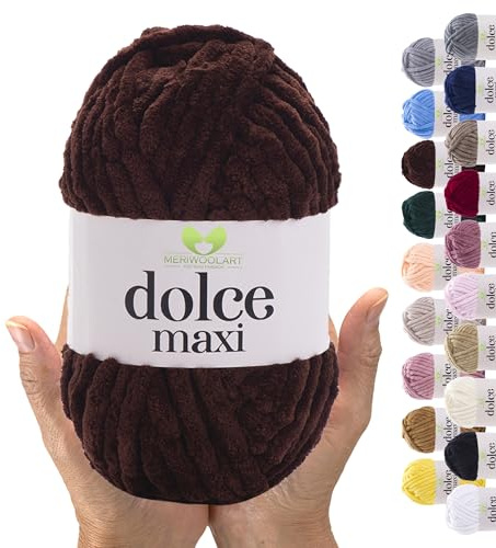 MeriWoolArt® Chenillegarn för Stickning och Virkning Aubergine - 200g och 70m Velourgarn - 100% Mjuk Polyester för Amigurumi, Kuddar, Filtar, Mjuka Kläder, Presenter
