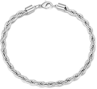 Philip Jones Men's 5mm Stainless Steel 7.5 Inch Round Rope Wheat Chain Bracelet
