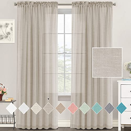 Tenger Home Leinen Vorhang Gardinen Halbtransparent Vorhänge Voile Gardinenschals Schiebevorhänge mit Kräuselband für Wohnzimmer Schlafzimmer,2 Stüc (Leinenfarbe, 150x225 cm)