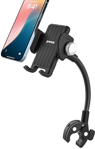 YOOZ Bike Stroller Phone Mount Gooseneck [Super Stable] Wheelchair Boat Shopping Cart Phone Holder, Pole Bar Tube Handlebar Clamp for iPhone 16 15 14 Pro Max, Galaxy S24, All 4-7 Smartphone