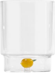 Zafferano Teca Frutta - Set 6 Bicchieri in Vetro Borosilicato con Limone - Tumbler 35 cl Doppio Fondo Decorato a Mano, Lavabili Facilmente