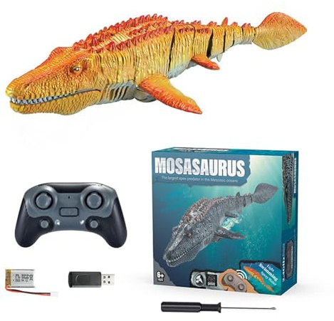 Mosasaurier dykleksak | poolleksak för, fjärrstyrda Mosasaurus dykleksaker med och sprayvatten för poolsjön