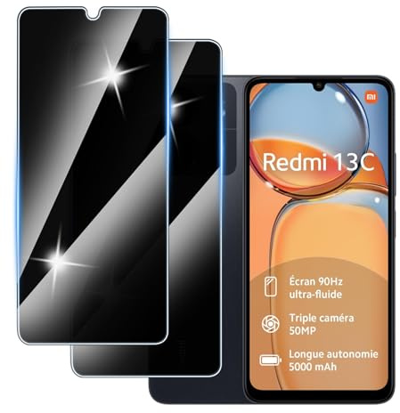 Hirshen 【2 Piezas】 Protector Pantalla Privacidad para Redmi 13C,Anti-Espía Vidrio Película,Cristal Vidrio Templado Anti Espía,9H Dureza,Sin Burbujas,Anti-Arañazo,Privacy Screen Protector