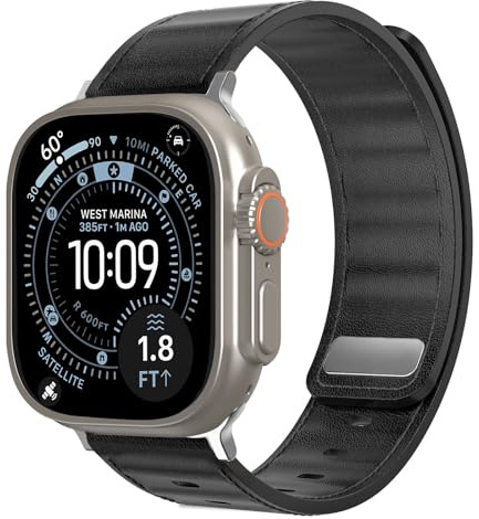 Delidigi Magnet Lederarmband Kompatibel für Apple Watch Ultra 3/2/1 Armband 49mm 46mm 45mm 44mm 42mm, Herren Damen Echtes Leder Magnetisch Ersatzarmbänder für iWatch Ultra Series 11/10/9/8/7/6/5/3/SE