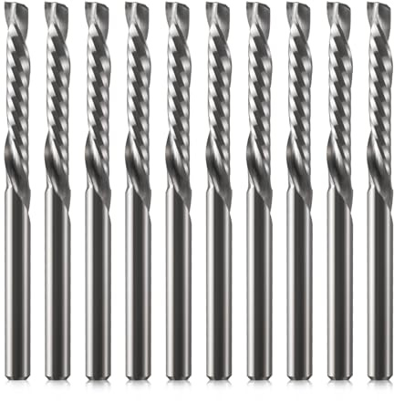 EU_HOZLY 3,175mm Einzellicht Komposit Fräser，1 Fräser UP&DOWN Cut Spirale Router Bit，3.175mm (1/8) Schaft,22mm Schnittlänge, 45mm Gesamtlänge CNC Fräser Bit Holz 10 Stück(3.175 * 22 * 45)
