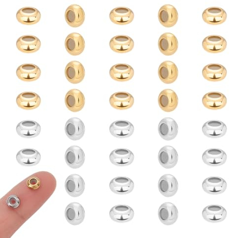 UNICRAFTALE 40 pezzi 2 colori Perline Scorrevoli 6 mm Perline Fermata Bicolore Acciaio Inox con Rondella in Gomma all'interno per la fabbricazione di Bracciali Collane Gioielli