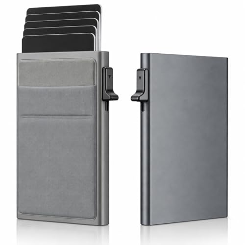 DÍGONO Tarjetero Hombre Bloqueo RFID, Porta Tarjetas Crédito, Carteras para Hombre y Mujer, Tarjetero Metálico Automático Hombre Mujer, Cartera Tarjetero Hombre, Card Holder, Billeteras (Gris)