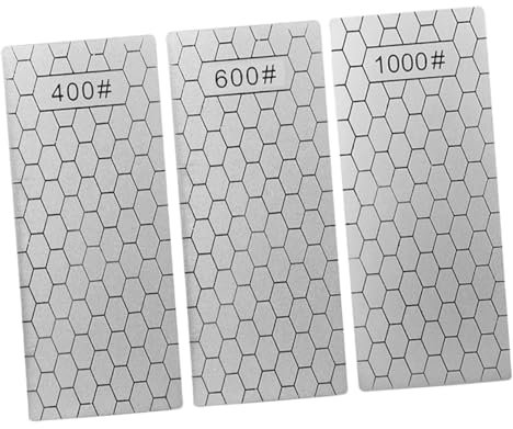 NUOBESTY 3 Pezzi Affilacoltelli Pietra affiliatrice da chef Affittatore con pietra affilatrici calcolo Guida ad affinamento a scalpello Pietra di correzione di Whetstone diamante Argento
