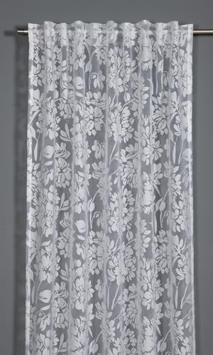 Sehlbach Tenda pronta per l'uso con fettuccia, Brunito, Bianco, 135 x 245 cm, Design elegante, Traslucido, Fissaggio versatile, Certificato Oeko-Tex
