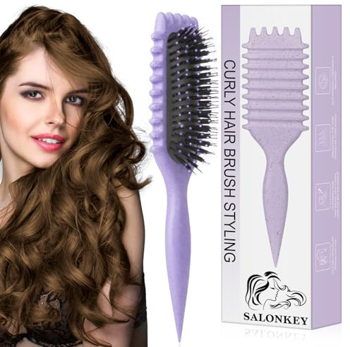 Cepillo para rizos definidos – Cepillo antiestático con diseño de ventilación para cabello húmedo y seco, ideal para cabello rizado y cuidado del volumen (Lila)