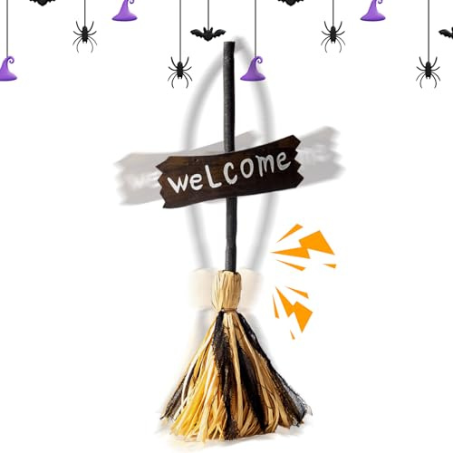 Escoba De Paja De Alta Calidad | Hexenbesen | bob De Bruja Curvada Clásica | Halloweenbesen Animado Con Sonido 66x25 Cm De ABS Para VERAND, Decoraciones De Fiesta, Uso Interior Y Exterior Con Operac
