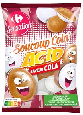 CARREFOUR SENSATION – Bonbons Cola Acidulés, Explosion de Saveurs Acidulées et Intenses (Sachet 39g) - Le Lot De 4