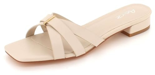 AARZ LONDON Womens Slip-On Low Block Heel Sandals Stylish Cross Strap Casual Comfortable Ladies Summer Shoes Size