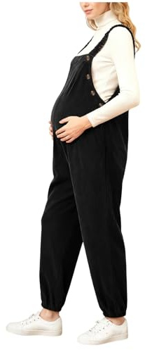 Maternity Corduroy Overalls for Pregnant Women Corduroy Dungarees Pregnancy Jumpsuit Ladies Cord Bib Pants with Pockets Adjustable Wide Leg Fleece Lined Trousers with Drawstring Waist S-XL