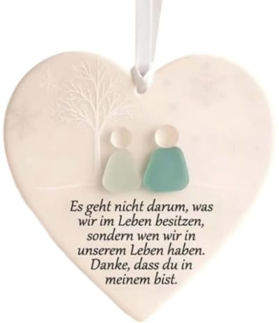 Herzförmiges Seeglas Dekoratives Hängeornament mit Küstenstrand Design für Wohnraum Garten Wand Dekorationsideen (Beige, 8x8x1cm)