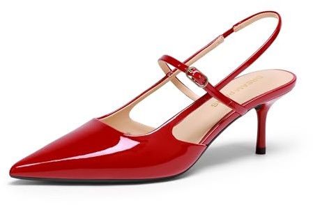 DREAM PAIRS Women's Mary Jane Slingback Kitten Heels,Red,5