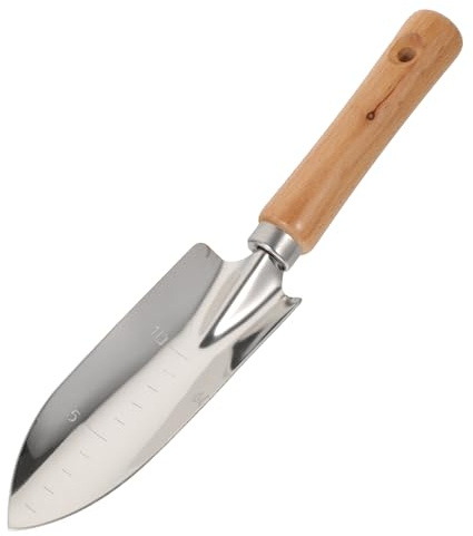 LOORGVEL Truelle de Jardin en Acier Inoxydable Manche en Bois Pelle à Main à Graduation pour Plantation Précise Outil de Jardinage Robuste et Ergonomique pour Creuser et Désherber
