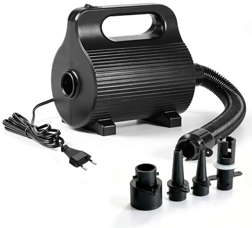 Elektrisk luftpump för luftmadrass, 400 W – 600 W luftpump elektrisk med 4 munstycken, bärbar pump för luftmadrass, pooler och flythjälpmedel