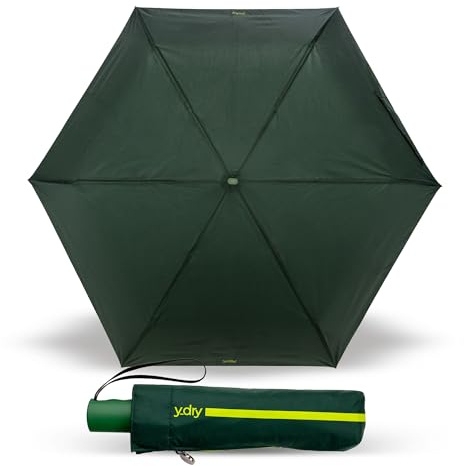 Y-DRY Nimbus Ombrello Corto Antivento, Asta e Bacchette in Alluminio, Compatto e Leggero, Diametro 97 cm, Chiuso 28 cm, Fodero Rinforzato con Cerniera, Peso 222 g