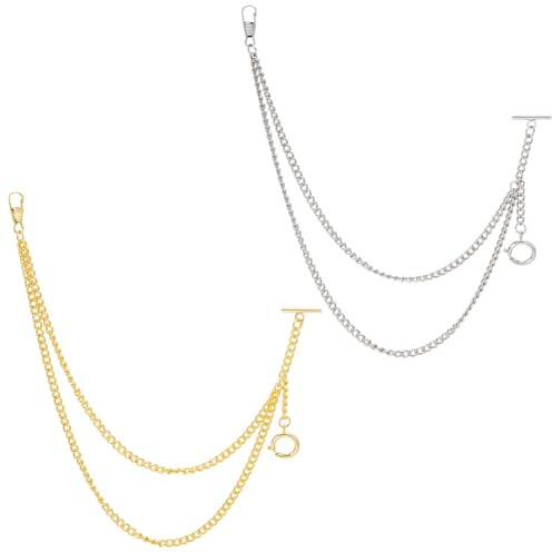 WEBEEDY 2 Farben Albert Taschenuhrenkette mit T Bar Verschluss für Männer Gold Silber Vintage Style Uhrenketten für Business Anlass Weihnachten Vatertag Party Retro Anzug Accessoire