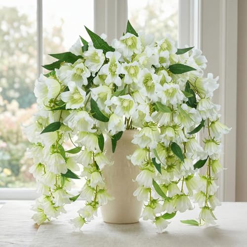 6 Pcs Lily of the Valley Artificial Flowers 100cm White Faux Flowers | Silk Bell Flowers Fake Wind Chime Orchid Flowers Long Stem Artificial Flowers for Tall Vase Wedding Table Home Decor