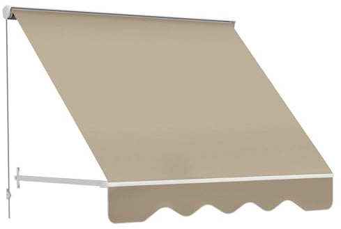 6' Cream Durable Quality Manual Retractable Drop Arm Heavy-Duty Outdoor Patio Hardware Included Super UV & Sun Protection
