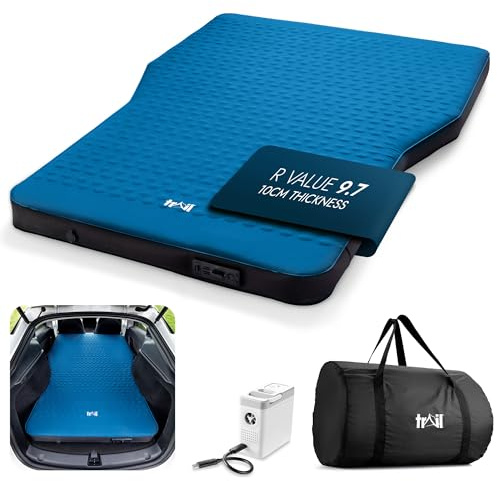 Trail Self-Inflating Tesla Y Mattress with Integrated Rechargeable Pump | Fast One-Touch Inflation/Deflation, 10cm Memory Foam Core, 3D Box Wall Sides, Fits Tesla Model Y & SUVs, Carry Bag Included
