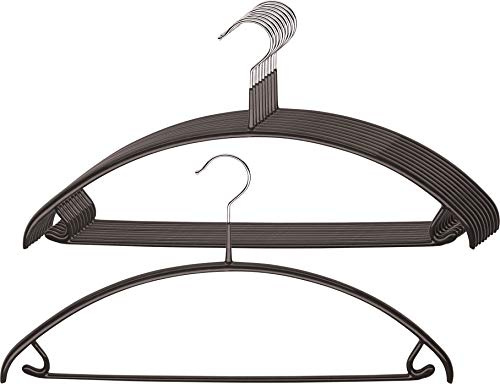 MAWA Universalbügel, 10 Stück, platzsparende Universalbügel mit Rockhaken und Steg für T-Shirts, Hosen, Röcke und Tops, 360° drehbar, hochwertige Antirutsch-Beschichtung, 42 cm, Schwarz