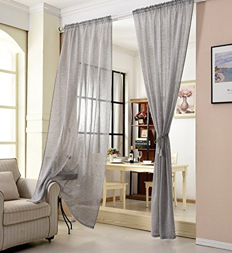 WOLTU Gardinen transparent mit Kräuselband Vorhang Leinenoptik Halbtransparent Voile Leinenvorhang Stores Fensterschal Dekoschal Wohnzimmer Kinderzimmer Schlafzimmer, 140x245 cm Dunkelgrau (1 Stück)