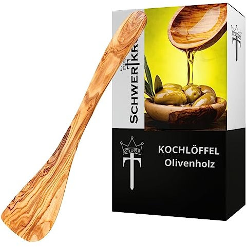 Schwertkrone - Set di cucchiai/mestoli da cucina in legno d'ulivo, spatole da cucina, cucchiaio da risotto, a punta e arrotondati
