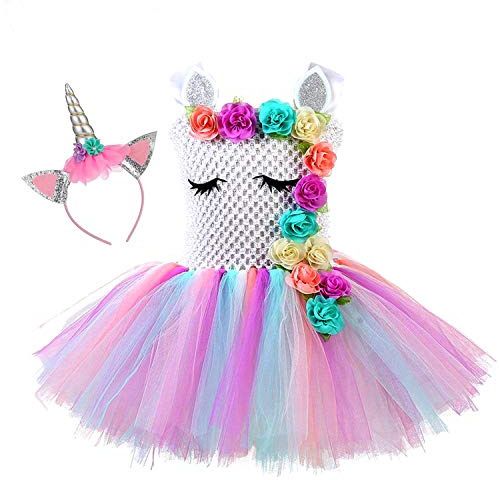 Sincere Party Robe de tutu de princesse licorne pour filles pour fête d'anniversaire de filles, Adorable robe de licorne pastel 8-9 ans (130cm-140cm)
