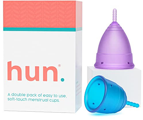Hun Menstrual Cups – 2 Pack, Small, Soft Medical-Grade Silicone, Reusable Period Cup, 12-Hour Leak Protection