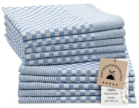 ZOLLNER 10er Set Geschirrtücher - saugstark und robust – Gastroqualität | Baumwolle in 54x100 cm - waschbar bis 95°C – in blau kariert - Oeko Tex® zertifiziert