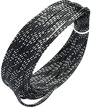 Othmro Erweiterbarer geflochtener Kabelschlauch, 4 mm flach, Schwarz und Silber, 1 Stück
