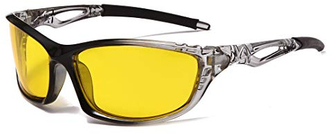 Long Keeper Lunettes de soleil de Vision Nocturne le Cyclisme en Cours D'exécution de Conduite de Pêche Hommes et Femmes Lentille Jaune (Cadre Gris Noir)