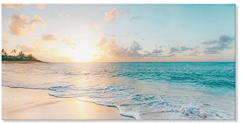 Goldfoilart Ocean Beach Sunset Canvas Wall Art for Bedroom Seascape Paintings Coastal Picture Framed Artwork for Bathroom Living Room Office Wall Decor 20 x 40