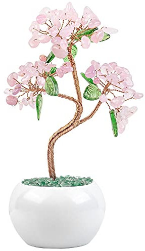Nupuyai Rosenquarz Kristall Baum Feng Shui Edelstein Baum mit Keramische Basis, Glücksbaum, Geldbaum Geschenk, Hochzeit Deko für viel Glück 6,5-7,5 Zol