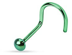 Paula & Fritz® Nasenpiercing-s Spirale Piercing-s Nase Halb-Kugel Grün 0,8-mm Stab Nasen-Ring Nostril Spiral Nasenflügel Schmuck Chirurgenstahl Set