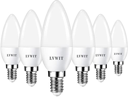 LVWIT E14 LED Kerze Lampe 6.5W Glühbirne, 806 lm, 6500K Kaltweiß, C37 Birne ersetzt 60 Watt, LED Leuchtmittel in Kerzenform, Nicht Dimmbar (6er Pack)