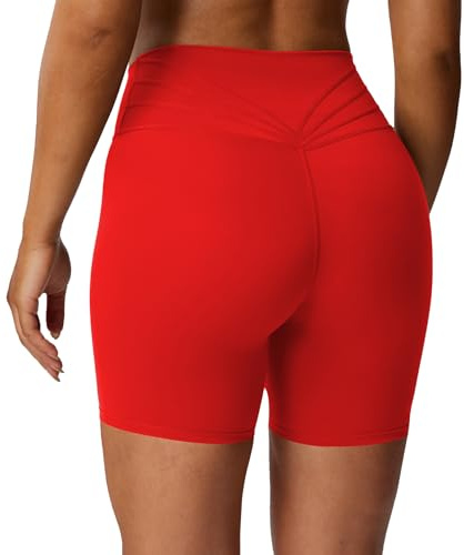 Aoxjox Trinity Pantalones Cortos de Ciclismo para Mujer, Control de Abdomen, Cintura Alta, Ejercicio, Atletismo, Gimnasio, Correr, Yoga, 15,2 cm, Rojo (Racing Red), M